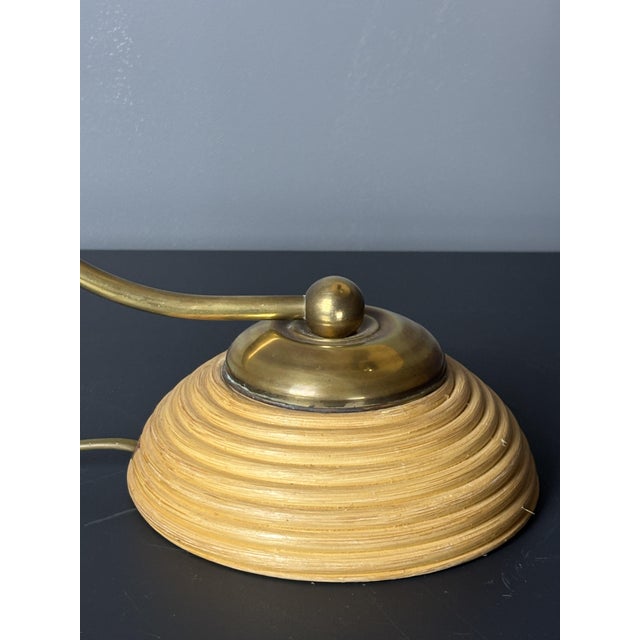 Mid-Century Modern Mid-Century Modern Pencil Reed Rattan Bamboo and Brass Table Lamp, Italy, 1970s For Sale - Image 3 of 10