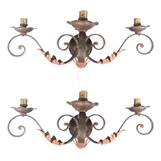 Vintage Art Deco Wall Sconces in Wrought Iron, 1925, Set of 2 For Sale