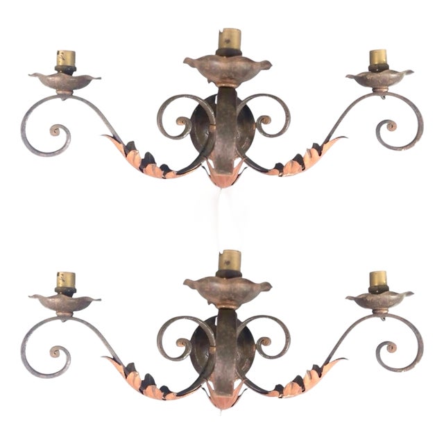 Vintage Art Deco Wall Sconces in Wrought Iron, 1925, Set of 2 For Sale