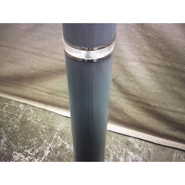 Metal 1970s Mid Century Modern Gray Lucite Torchiere Floor Lamp W/ Opaque Ribbed Glass Shade For Sale - Image 7 of 9
