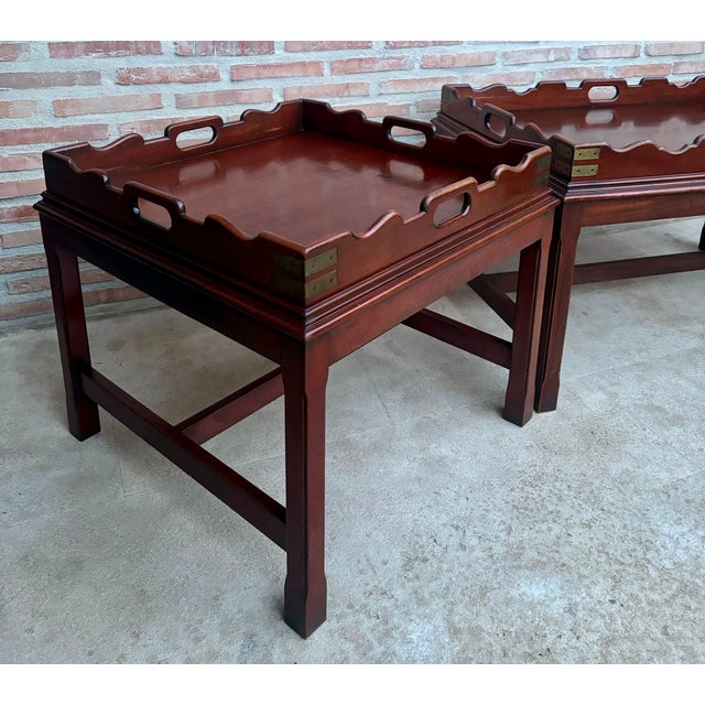 Early 20th Century Wood Coffee Table with Large Removable Tray, 1924, Set of 2 For Sale - Image 10 of 16