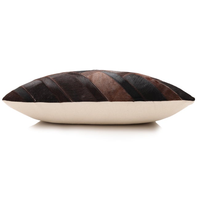 2020s Luxury Brown Cowhide Leather Throw Pillow 16x24 | Handmade Geometric Designer Lumbar Cushion For Sale - Image 5 of 7