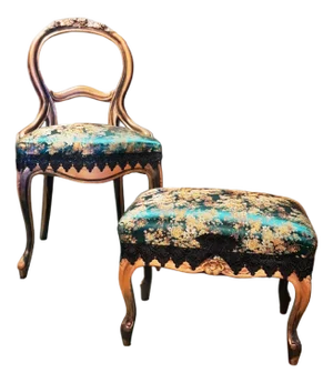Late 19th Century The Jade Aviary Chair and Ottoman | the Verdant Society Collection