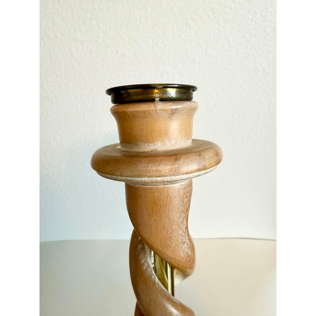 Vintage Barley Twist White Oak Wood/Brass Candle Holder Made in Spain 20” Made in Spain sticker attached to bottom. Tons...