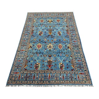 Blue Sultani Wool Area Rug With Persian Floral Design, 6'6" X 9'10" For Sale