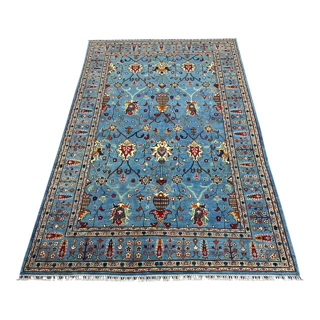 Blue Sultani Wool Area Rug With Persian Floral Design, 6'6" X 9'10" For Sale