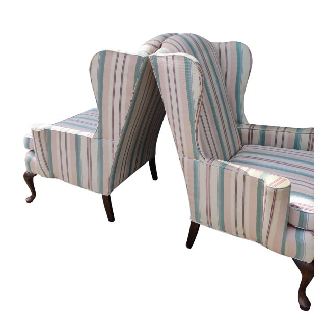 Textile Elevate Your Space With a Pair of Ethan Allen Queen Anne Wingback Chairs, Combining Timeless American Craftsmanship With a Lively, Elegant Aesthetic. For Sale - Image 7 of 11