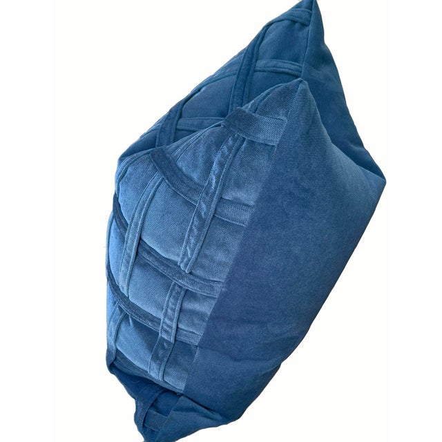 Traditional Blue Velvet Sofa Pillows - A Pair For Sale - Image 3 of 4