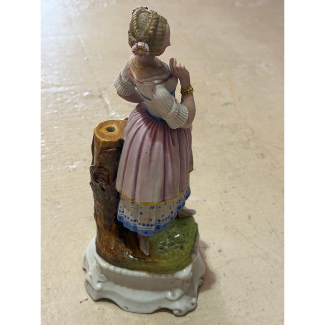 Victorian Vintage Hand-Painted Porcelain Lady Figurine With Tambourine – 12"h For Sale - Image 3 of 7