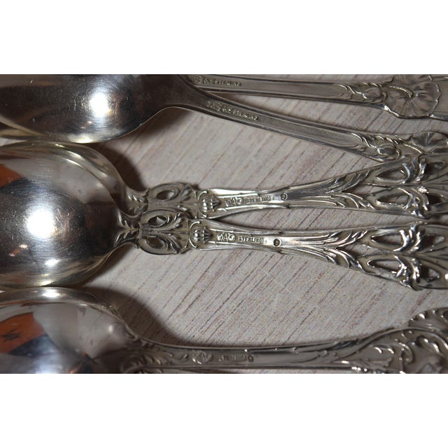 Antique Collection of 8 Floral Sterling Silver Teaspoons Tea Party For Sale - Image 16 of 17