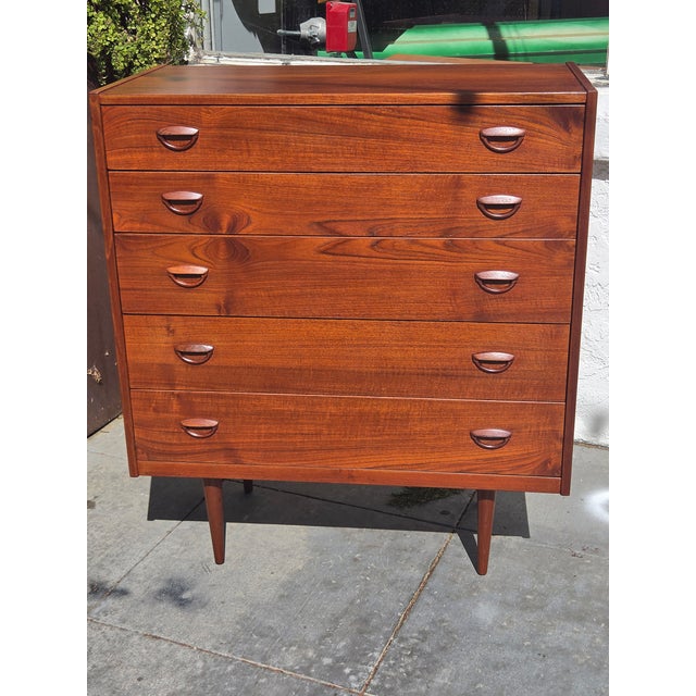Mid- Century Danish Teak Kai Kristiansen Tall Dresser 5 Drawer For Sale - Image 11 of 15