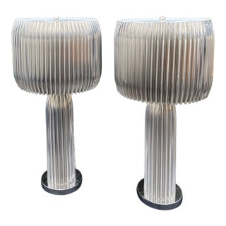 Modern Designer Polished Steel Designer Lamps - a Pair For Sale