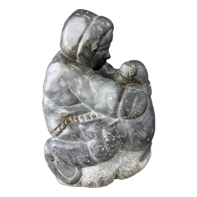 1960s Inuit Hunter With Seal – Canadian Arctic Soapstone Sculpture For Sale