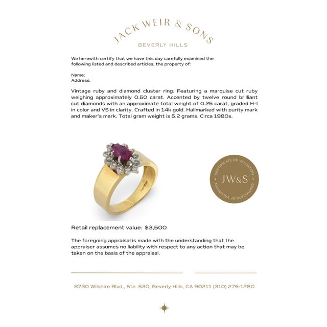 Metal Vintage Ruby Diamond 14k Gold Cluster Ring, Size 6 For Sale - Image 7 of 7