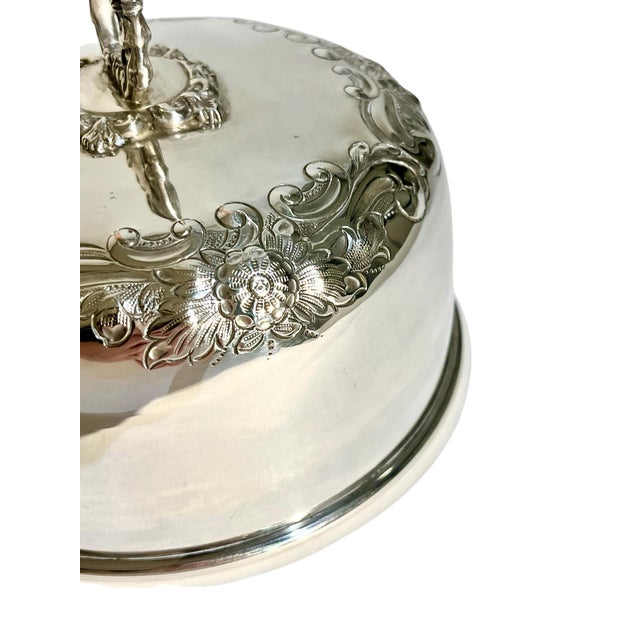 Antique French Silver Plate Serving Dome With Ornate Floral Detail For Sale - Image 4 of 11
