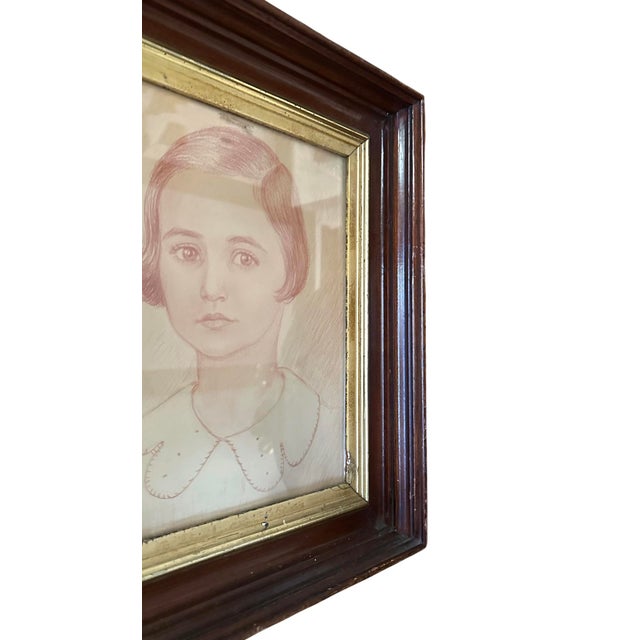 Antique 1920’s Era Portrait of a Girl in an Mahogany and Gilt Well Frame For Sale - Image 4 of 5