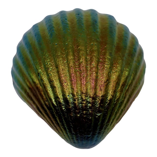 Vintage Signed Robert Held Iridescent Favrile Art Glass Seashell Paperweight For Sale