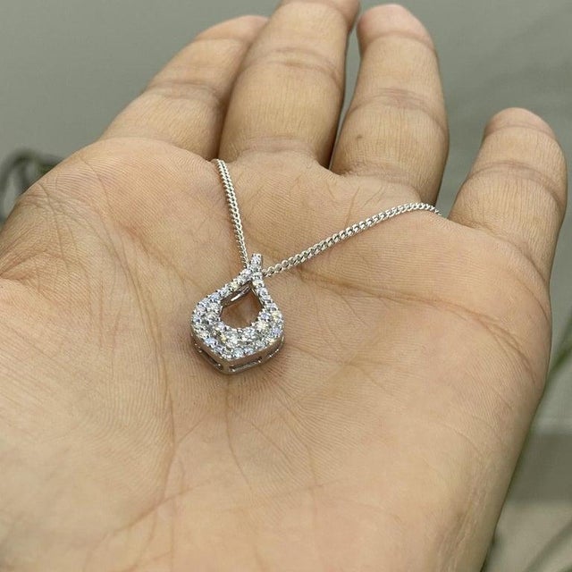 Fine Moissanite Open Drop Pendant in 925 Sterling Silver - Caratandher For Sale - Image 10 of 15