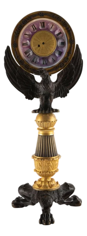 French Empire Gilt and Patinated Bronze “Pendule-Veilleuse” Mantel Clock, 19thC