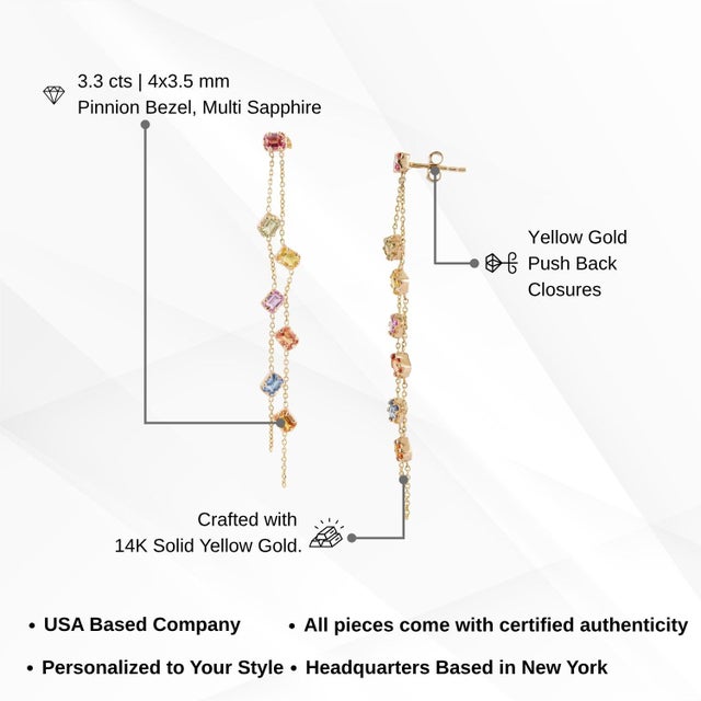 Rainbow Cascade Multicolor Gemstone Drop Earrings by VRJewels in 14k Solid Gold- A Pair For Sale - Image 12 of 16