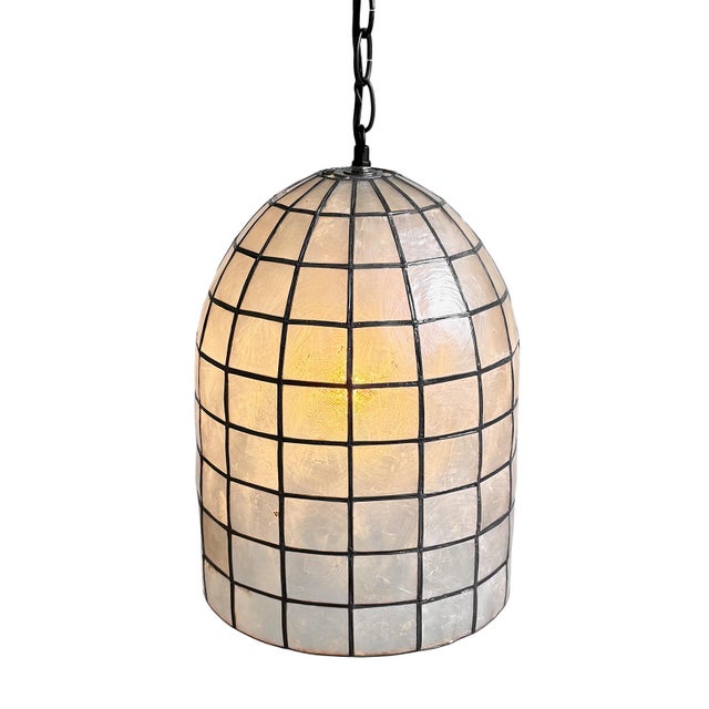 Metal Capiz Shell Bell Pendant Light Small For Sale - Image 7 of 13