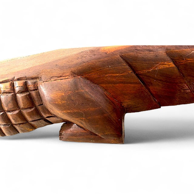 Extraordinary3.5 Foot Hand Sculpted Tribal Style Wooden Alligator Statue For Sale - Image 12 of 14