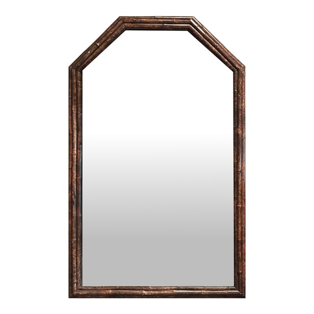 Vintage Bamboo Beveled Mirror For Sale