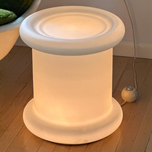 Metal Vintage 1970s Italian Satin Opaline Glass Floor Lamp - Sculptural Illuminated Side Table - Space Age Matte Frosted Glass Pedestal Lamp For Sale - Image 7 of 18