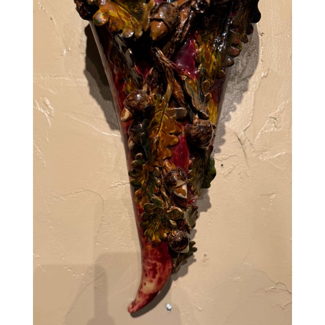 Early 20th Century French Barbotine Majolica Cornucopia Wall Pocket For Sale In Dallas - Image 6 of 9