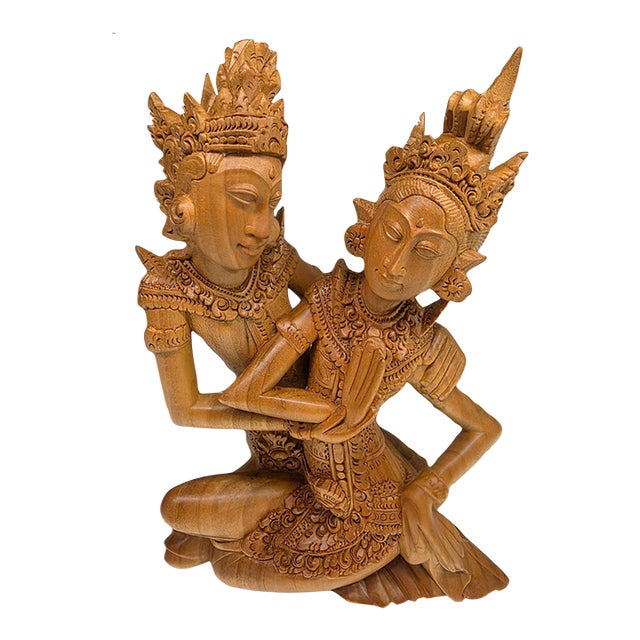 Late 20th-Century Balinese Modernist Rama & Sita – 11.5-Inch Wood Carving [User] For Sale