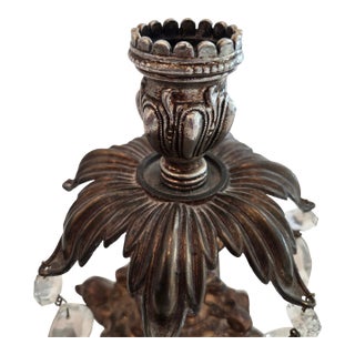 Vintage Italian Hollywood Regency Brass & Crystal Prism Candlesticks on Marble Bases - A Pair For Sale