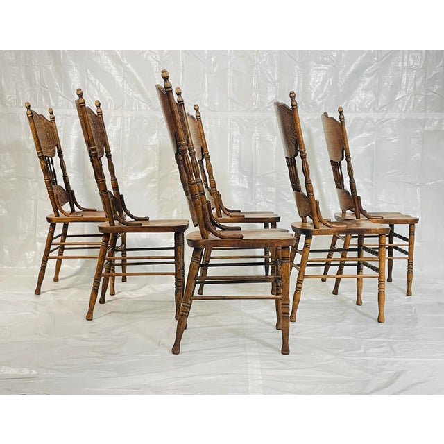 Oak Farmhouse Dining Chairs Set of 6, Carved Peacock Backs, Ronnoco 1978 For Sale - Image 10 of 18