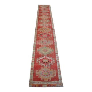 Hand-Knotted Narrow Runner Turkish Rug Hallway Decor- 2'1' X 12'3' For Sale