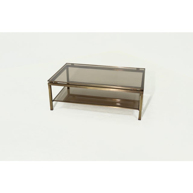 Brass and Smoked Glass 2-Tier Coffee Table, 1970s For Sale - Image 12 of 12