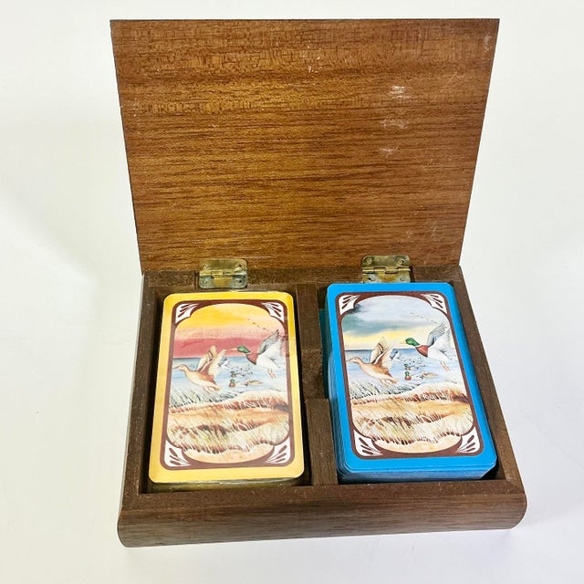 1980s Vintage Arts & Crafts Adirondack Rustic Duck Playing Card Box - 2 Decks Included For Sale - Image 11 of 11