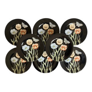 Set of 8 Fitz and Floyd Midnight Poppy Salad Plates For Sale
