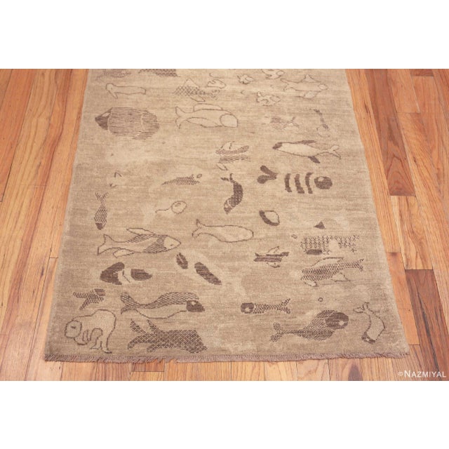 Nazmiyal Collection Neutral Color Artistic Fish Design Modern Runner Rug For Sale - Image 4 of 7