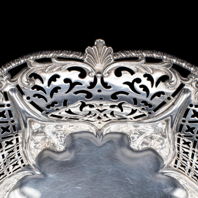 Vintage Decorative Cake Basket, English, Silver Plate, Fruit Dish, Mid Century For Sale - Image 11 of 12
