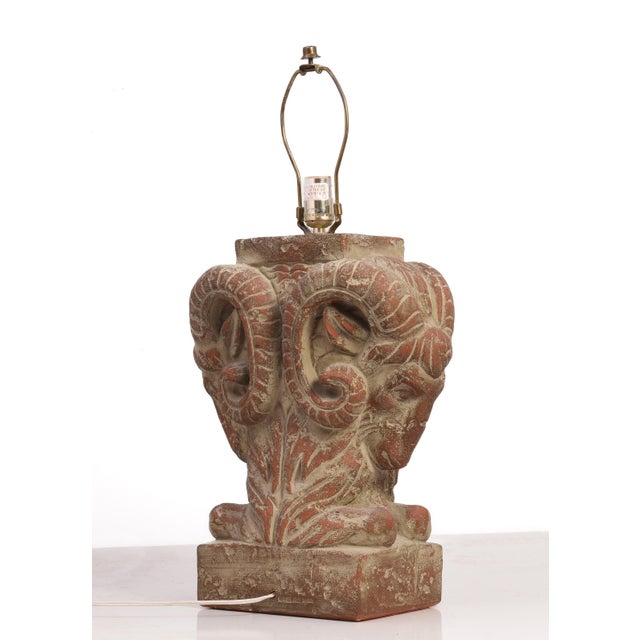 Bon Art 1990s Rams Ibis Ceramic Plaster Table Lamp Hollywood Regency Art Deco Chapman Mario Buatta For Sale In Philadelphia - Image 6 of 16
