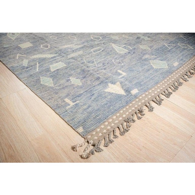 Contemporary 9x12 Blue Hand-Knotted Wool Floating Diamond Motifs Tribal Modern Carpet Rug For Sale - Image 3 of 7