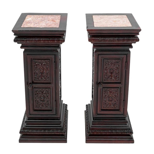 Early 20th Century Victorian Style Mahogany & Marble Pedestals, Pair For Sale - Image 5 of 5