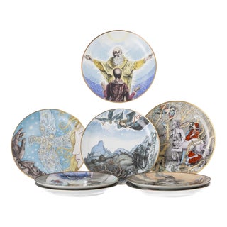 Divine Comedy Plates in Porcelain by Lima De Freitas, 1980s, Set of 8 For Sale