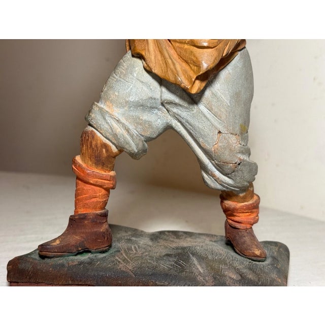 Very Rare Antique 1800s Hand Carved Wood Folk Art Baseball Sculpture Statue For Sale - Image 14 of 17