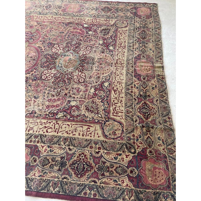 1900s COLLECTOR'S ROYAL PEACOCK KERMAN Duel Cypress Tree of Life Rug 9 x 11.8 For Sale - Image 16 of 17