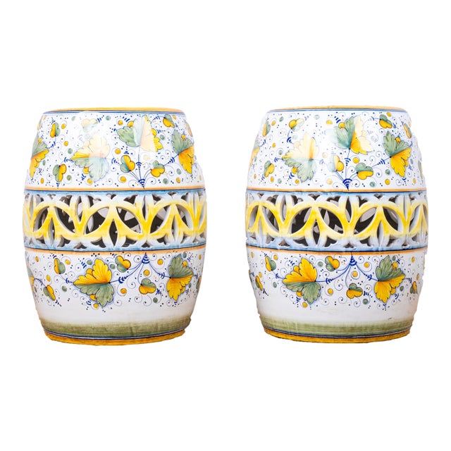 1990s Pair of Ceramic Garden Stools For Sale