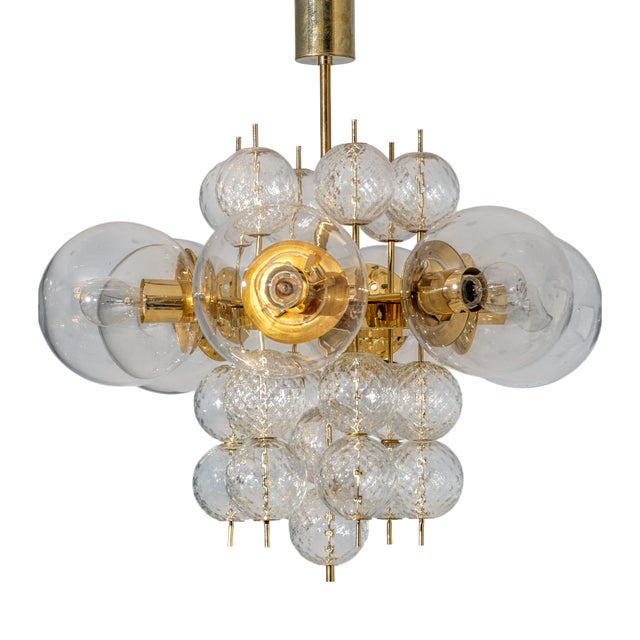 Mid-Century Brass and Glass Chandelier, Europe, 1960s For Sale
