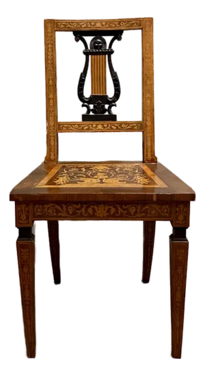 Fine Inlaid Marquetry Lyre-Back Side Chair, France, C. 1900