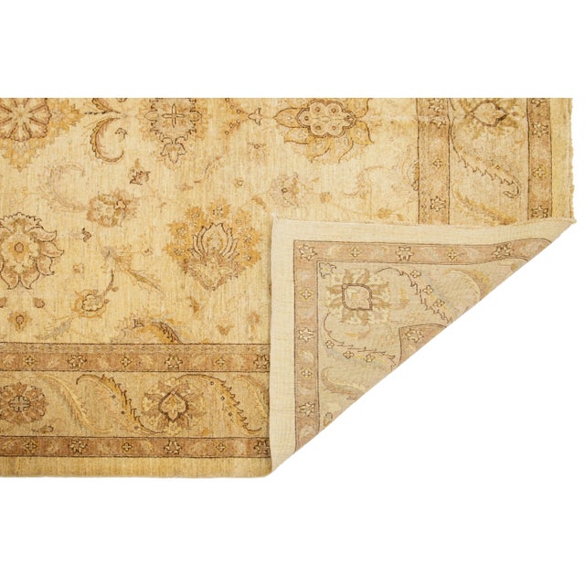 Modern Modern Designed Paki Peshawar Wool Rug Handmade in Tan - 9′1″ × 11′6″ For Sale - Image 3 of 9