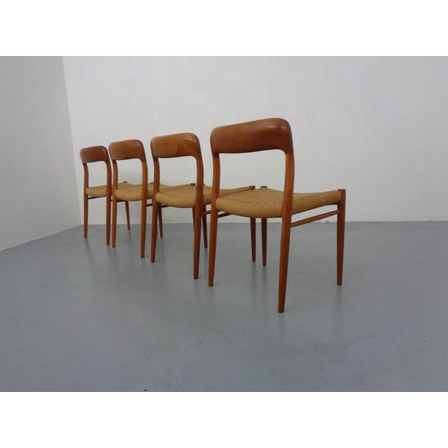 Model 75 Teak & Papercord Chairs by Niels Otto Møller for JL Møller, 1960s, Set of 4 For Sale - Image 10 of 18