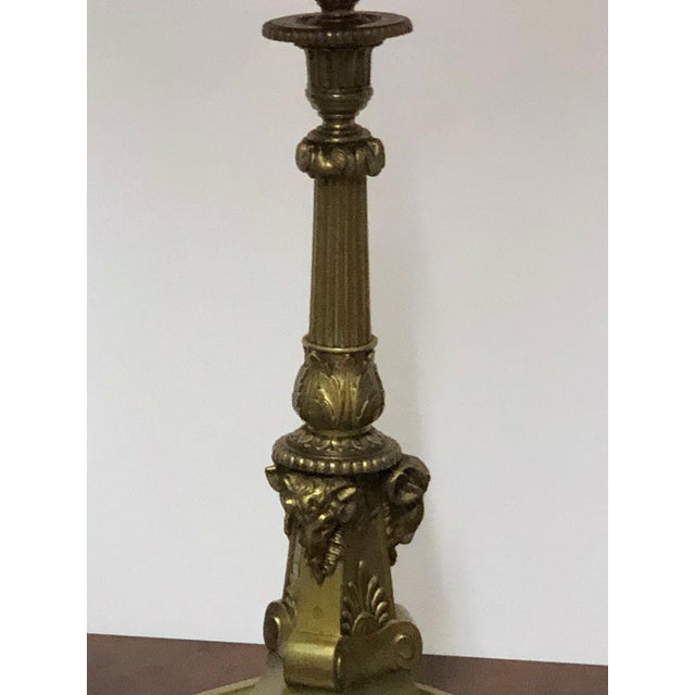 Antique Brass Cherub Table Lamp with Fabric Shade from Unbekannt, 1950s For Sale - Image 6 of 10